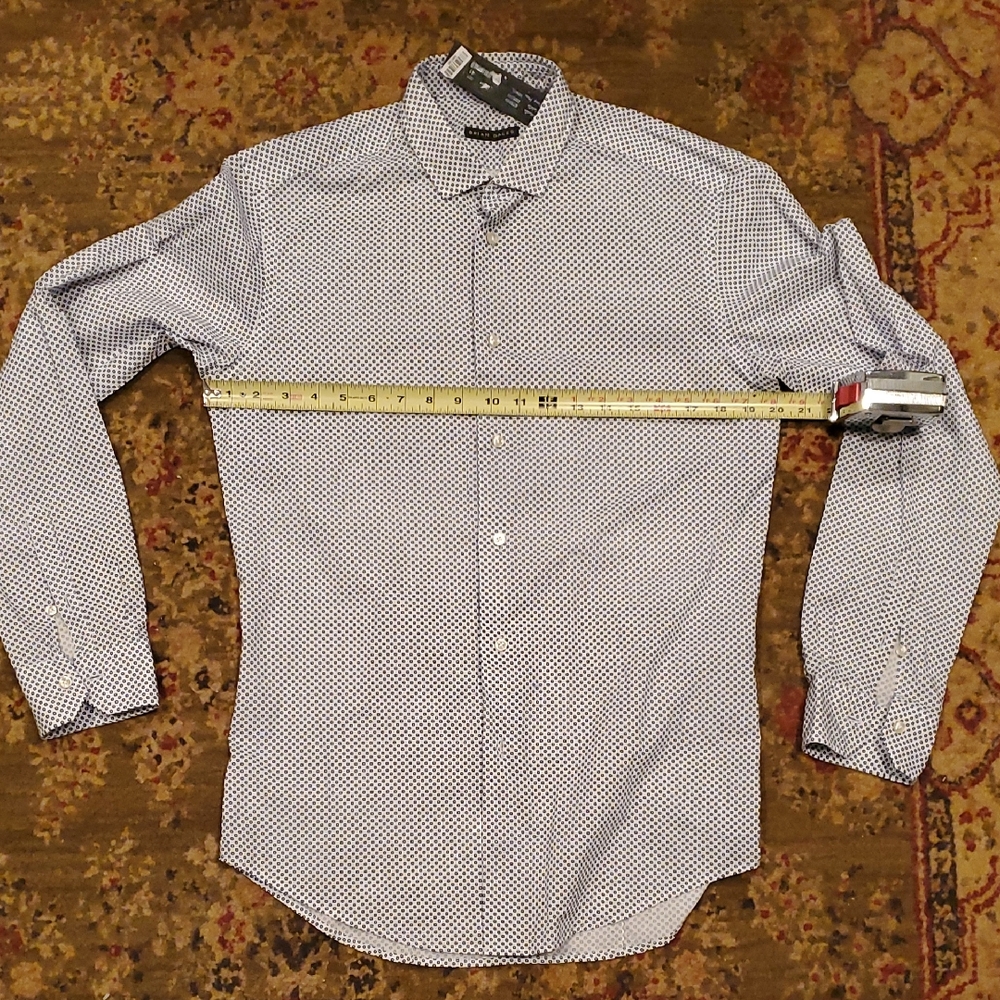 Brian Dales Navy Geometric Button Down Shirt